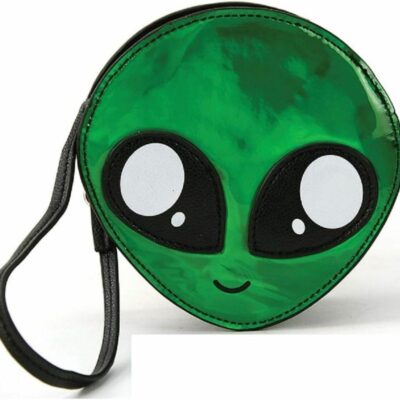 Best Comeco Sleepyville Critters Green Alien Face Wristlet, Vinyl, Shiny Spooky Purse Handbag Clutch