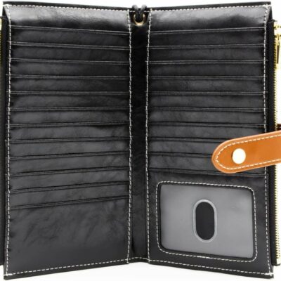 Best ANDOILT Andoilt Wallet Women Men Rfid Blocking Genuine Leather Bifold Multi Card Organizer Wristlet Purse With Zipper Pocket Cell Phone Handbag Black