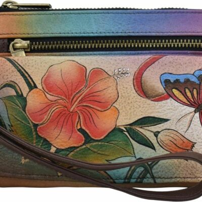 Best Anna by Anuschka Anna By Anuschka Hand Painted Women’S Leather Wristlet Organizer Wallet, Antique Hibiscus